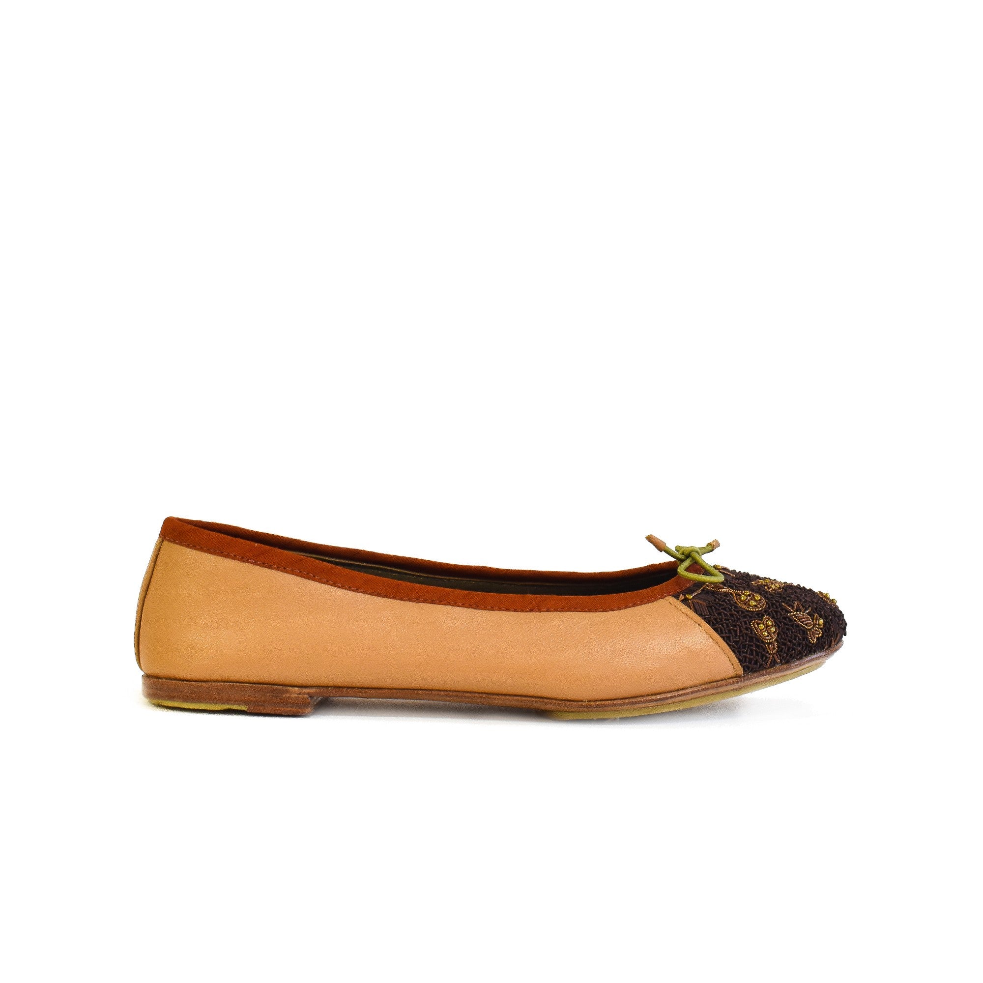 Meher Kakalia EDEN BALLERINA Classic camel-bronze embroidered leather shoe