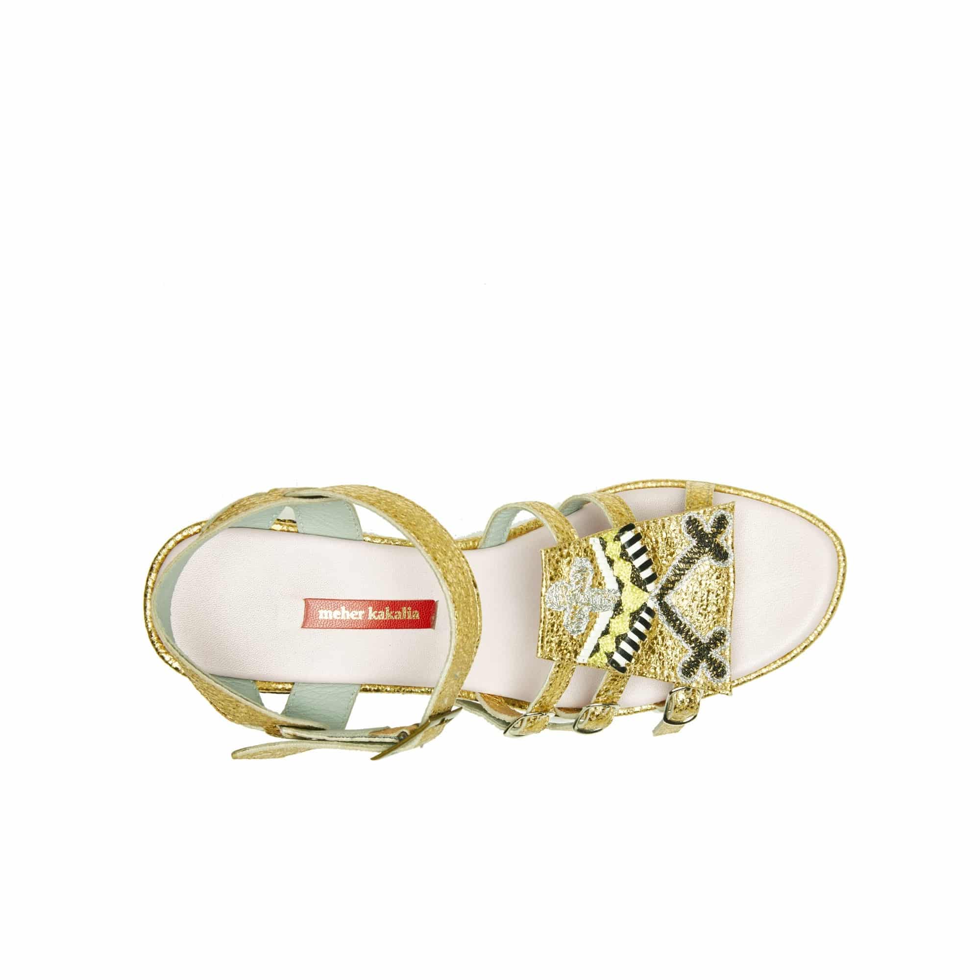 GOLD HOPPER splash gold – sculpted gold block heel with contrasting bird motif