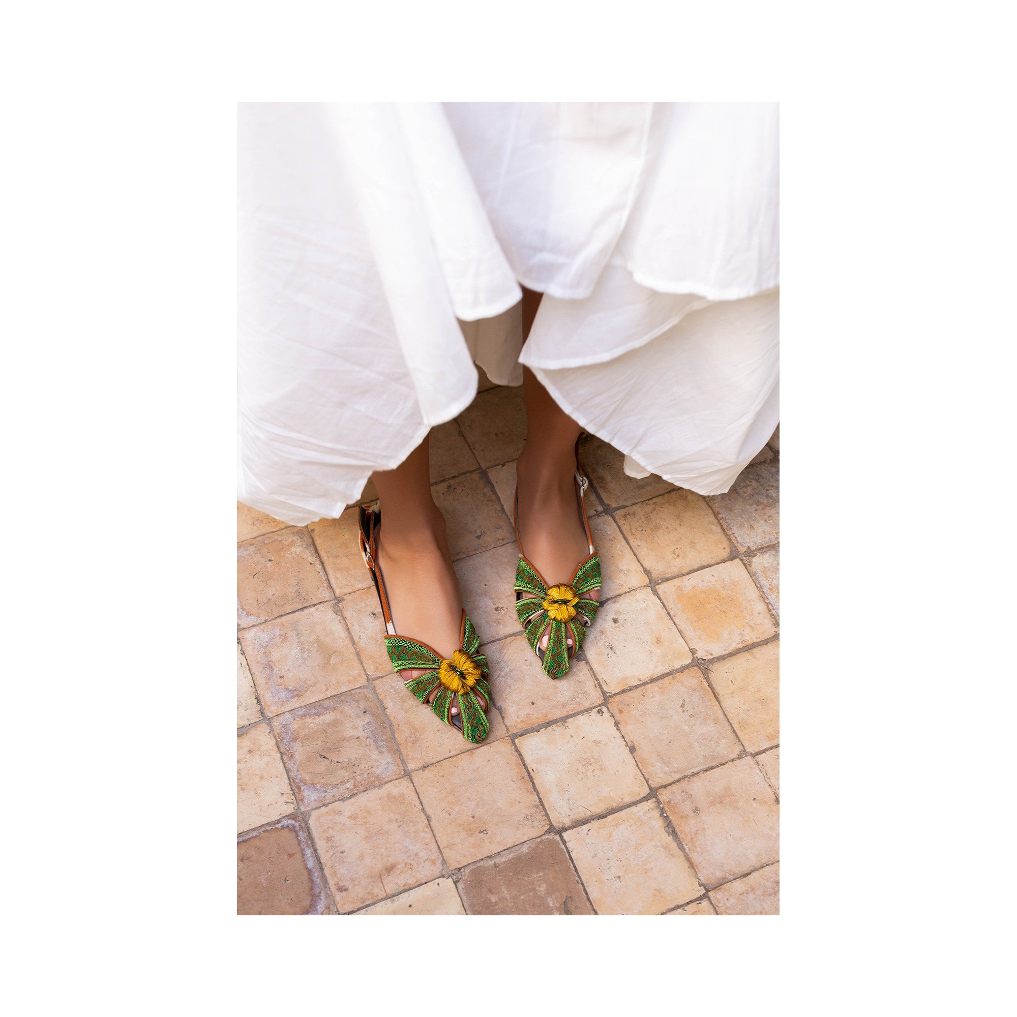 Elegant QUEEN DORIS SLINGBACK by Meher Kakalia, crafted with hand-embroidered coils and leather details for a luxurious look.