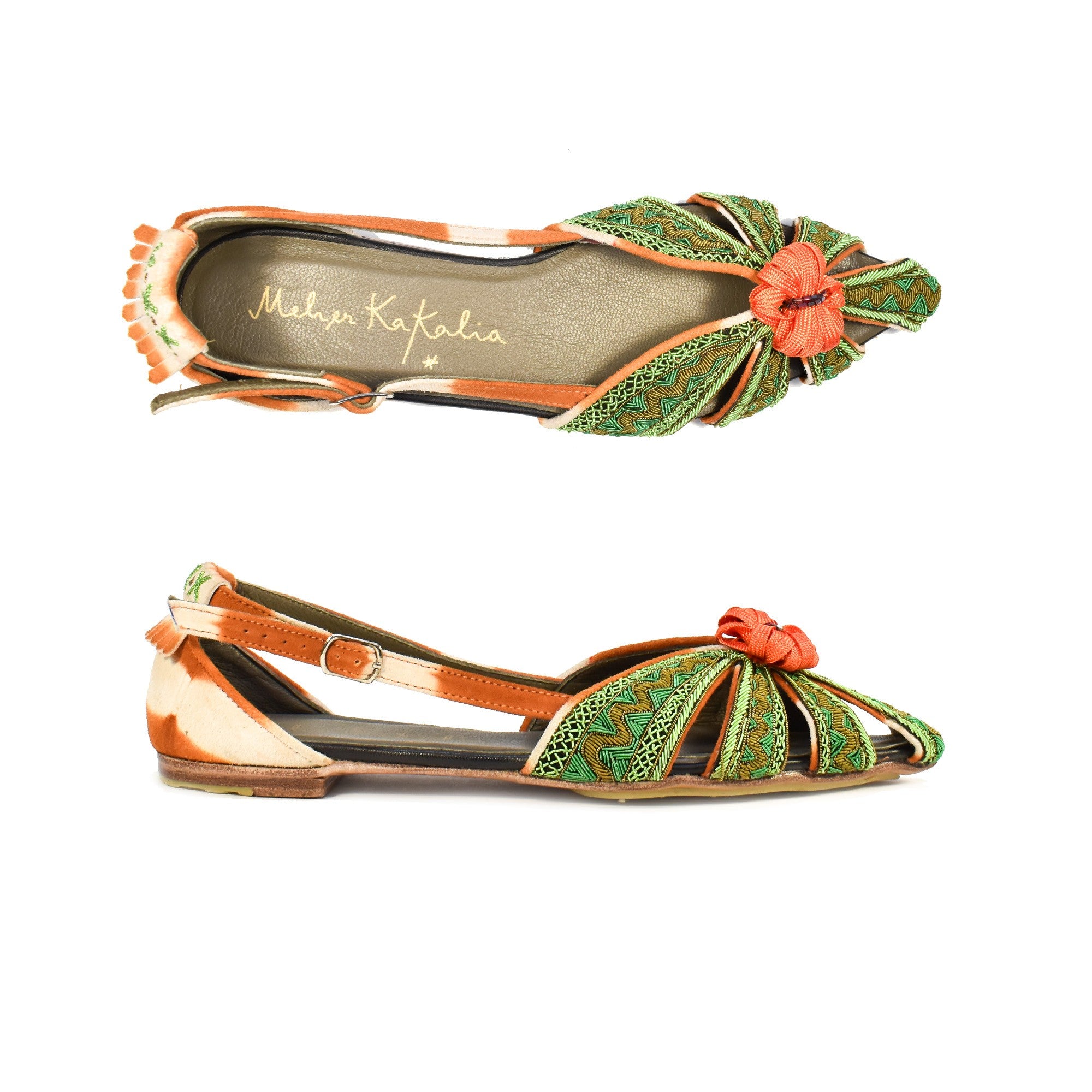 Hand-embroidered QUEEN DORIS SLINGBACK by Meher Kakalia , perfect for weddings, parties, and elegant events.