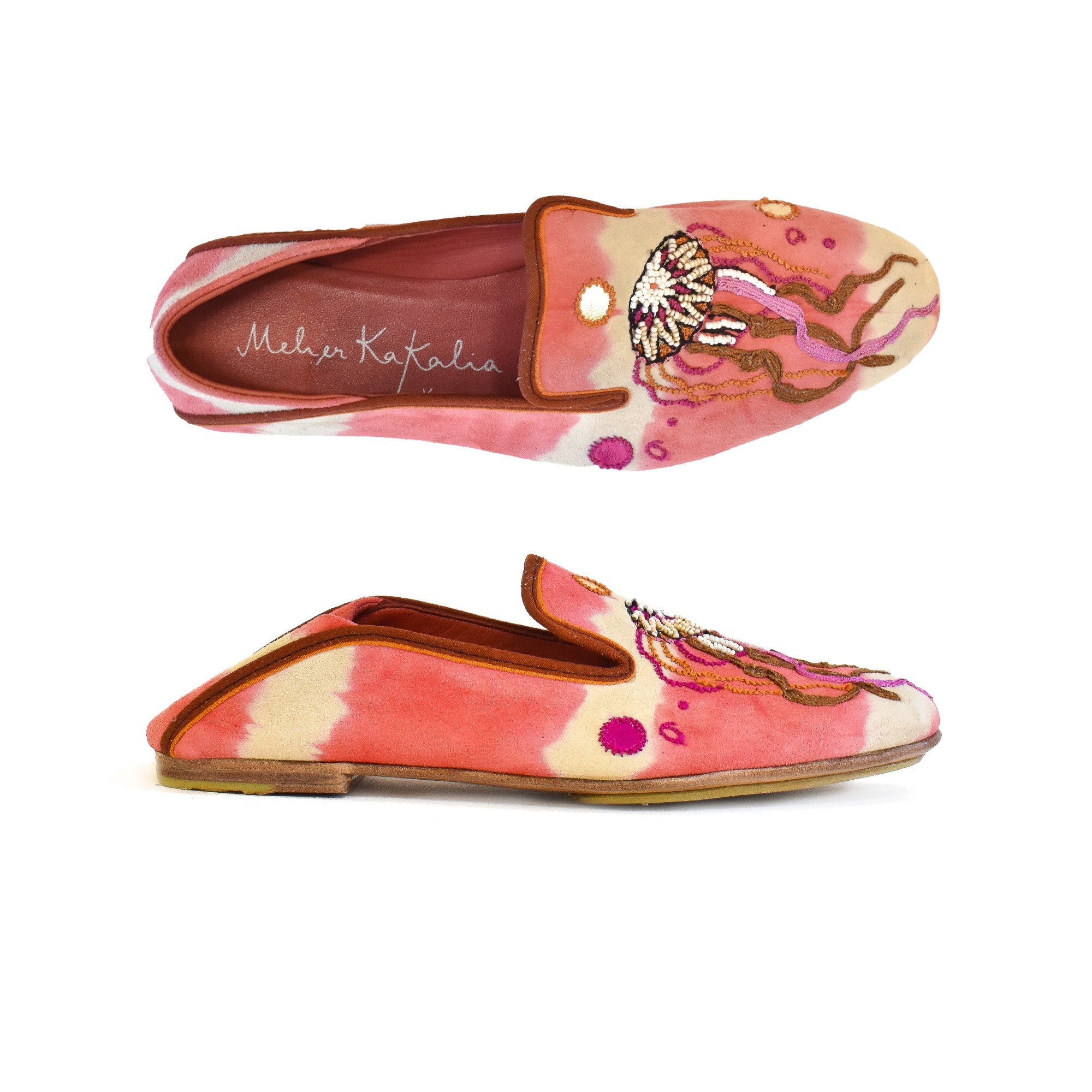 TETHYS MOCCASIN pink tie-dye suede moccasins | Meher Kakalia