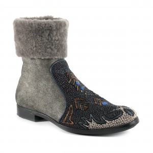 BINKI BOOT - BELL GUNMETAL+SHEARLING MOUSE/BLUE ROSE