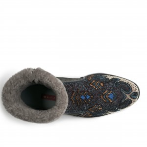 BINKI BOOT - BELL GUNMETAL+SHEARLING MOUSE/BLUE ROSE