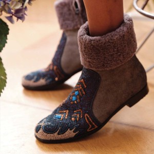 BINKI BOOT - BELL GUNMETAL+SHEARLING MOUSE/BLUE ROSE