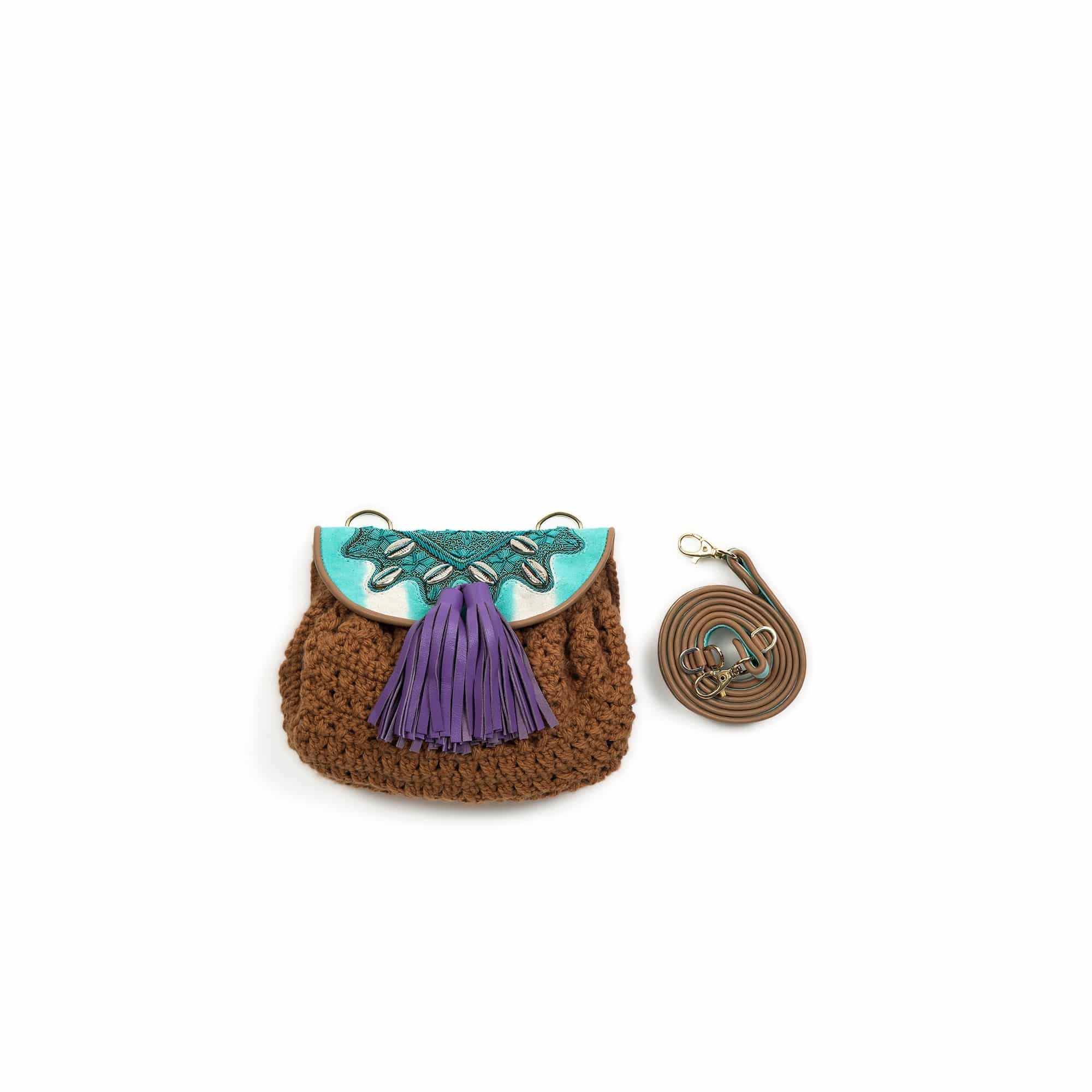 Meher Kakalia Meher Kakalia - Mini Accordion Bag - crochet brown/peacock shell