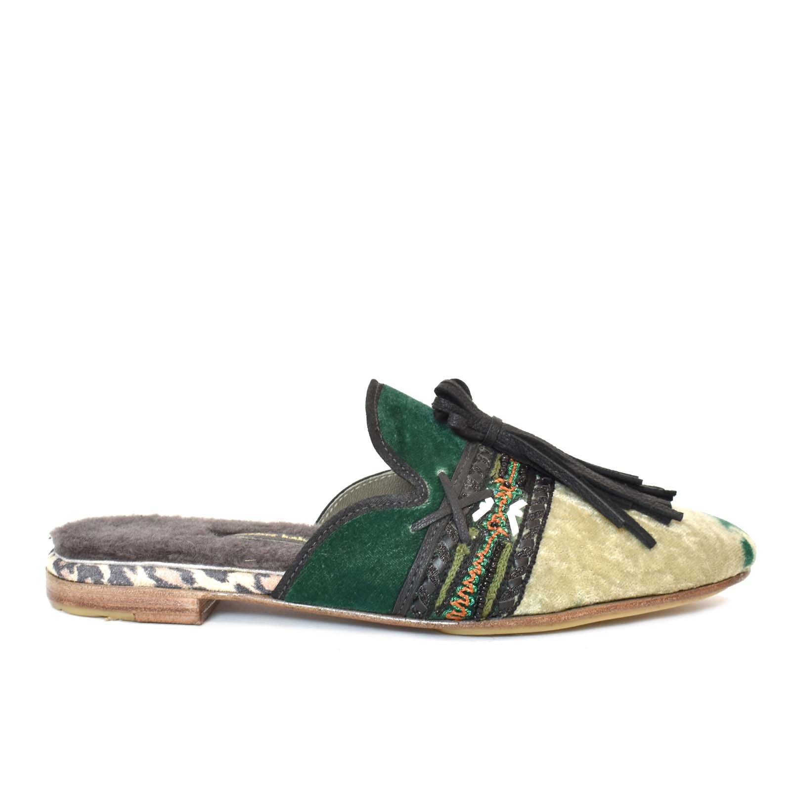 Meher Kakalia - ELU SLIPPER - velvet td green