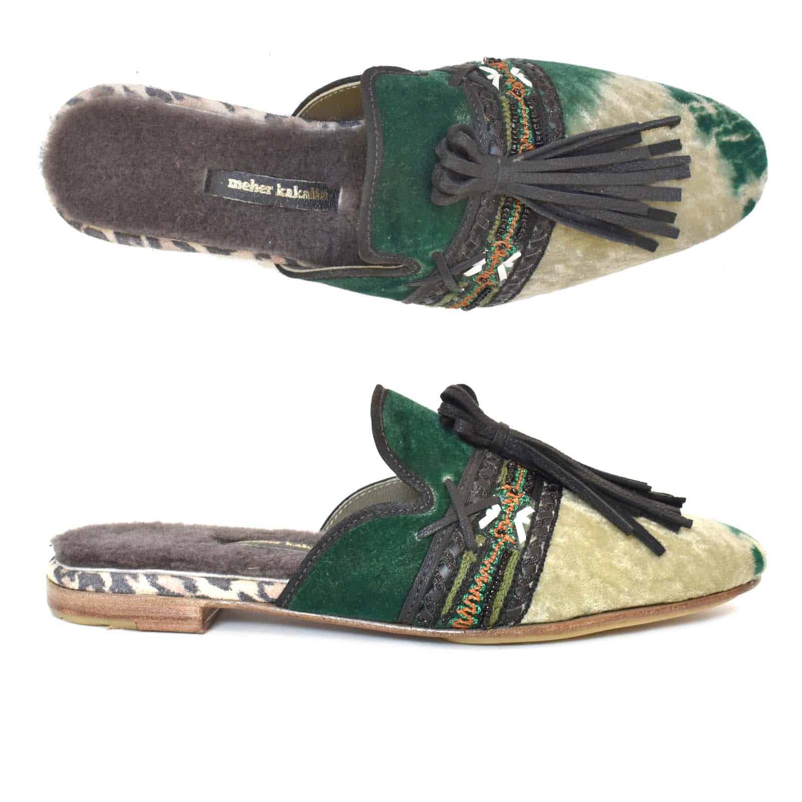 Meher Kakalia - ELU SLIPPER - velvet td green