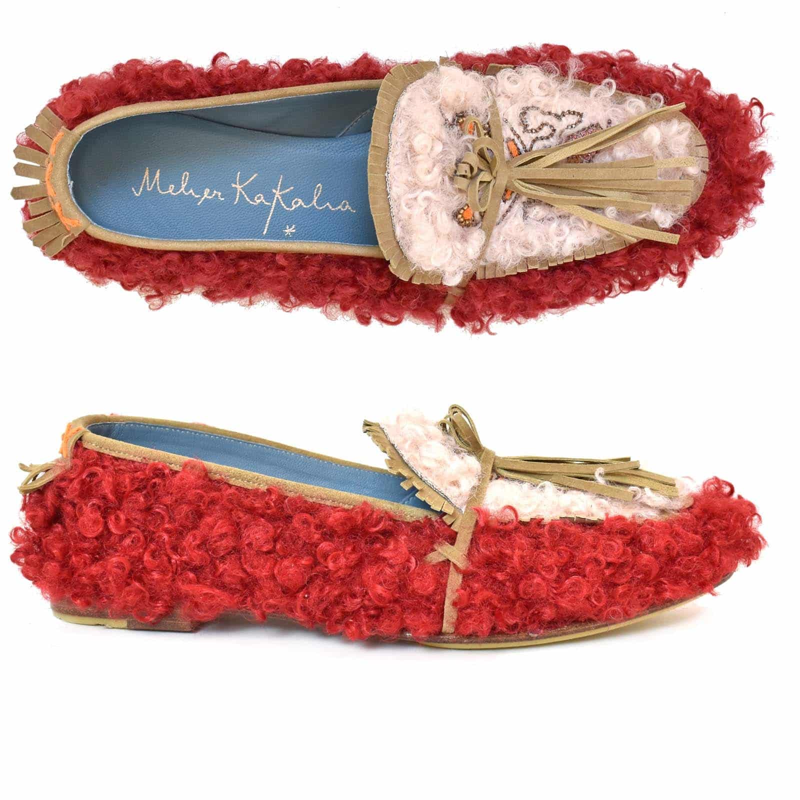 Meher Kakalia - TOTEM MOCCASIN - faux shearling pomegranate+pink