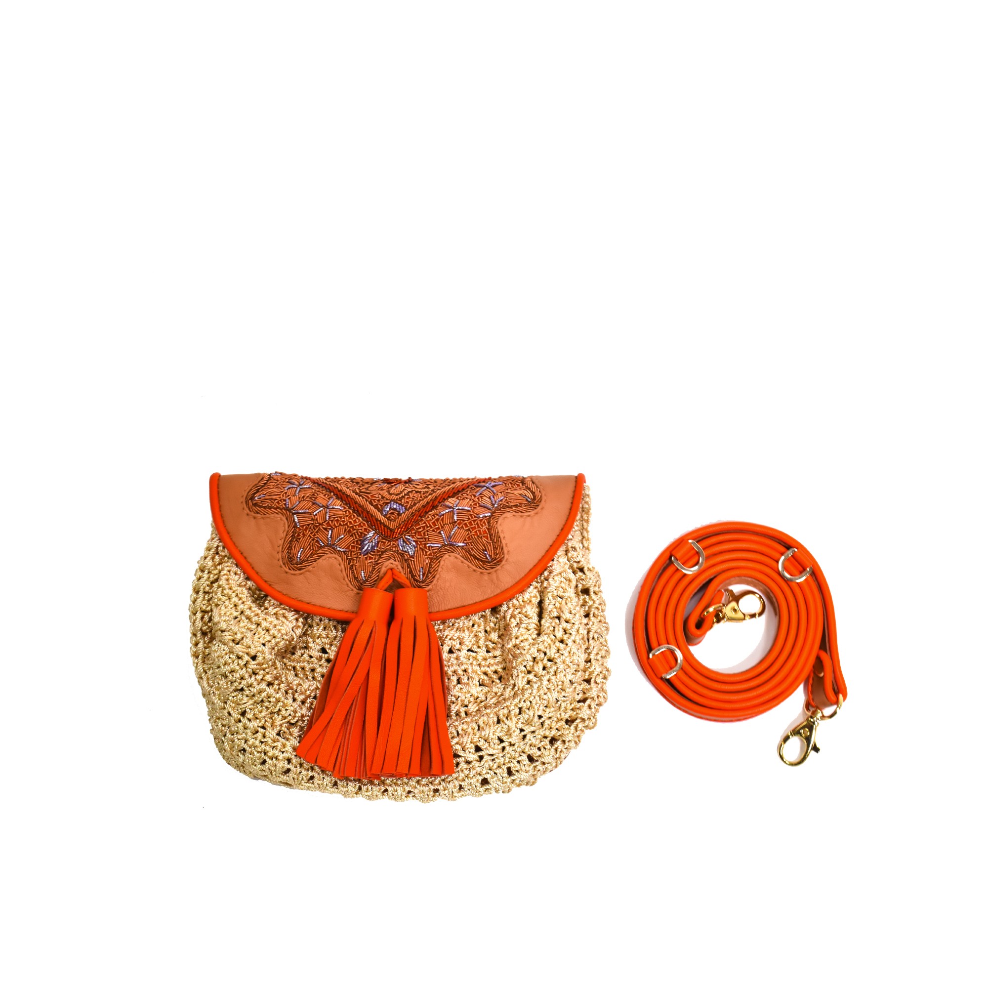 Meher Kakalia MINI ACCORDION BAG - CAMEL+CROCHET BEIGE/GINOSTRA