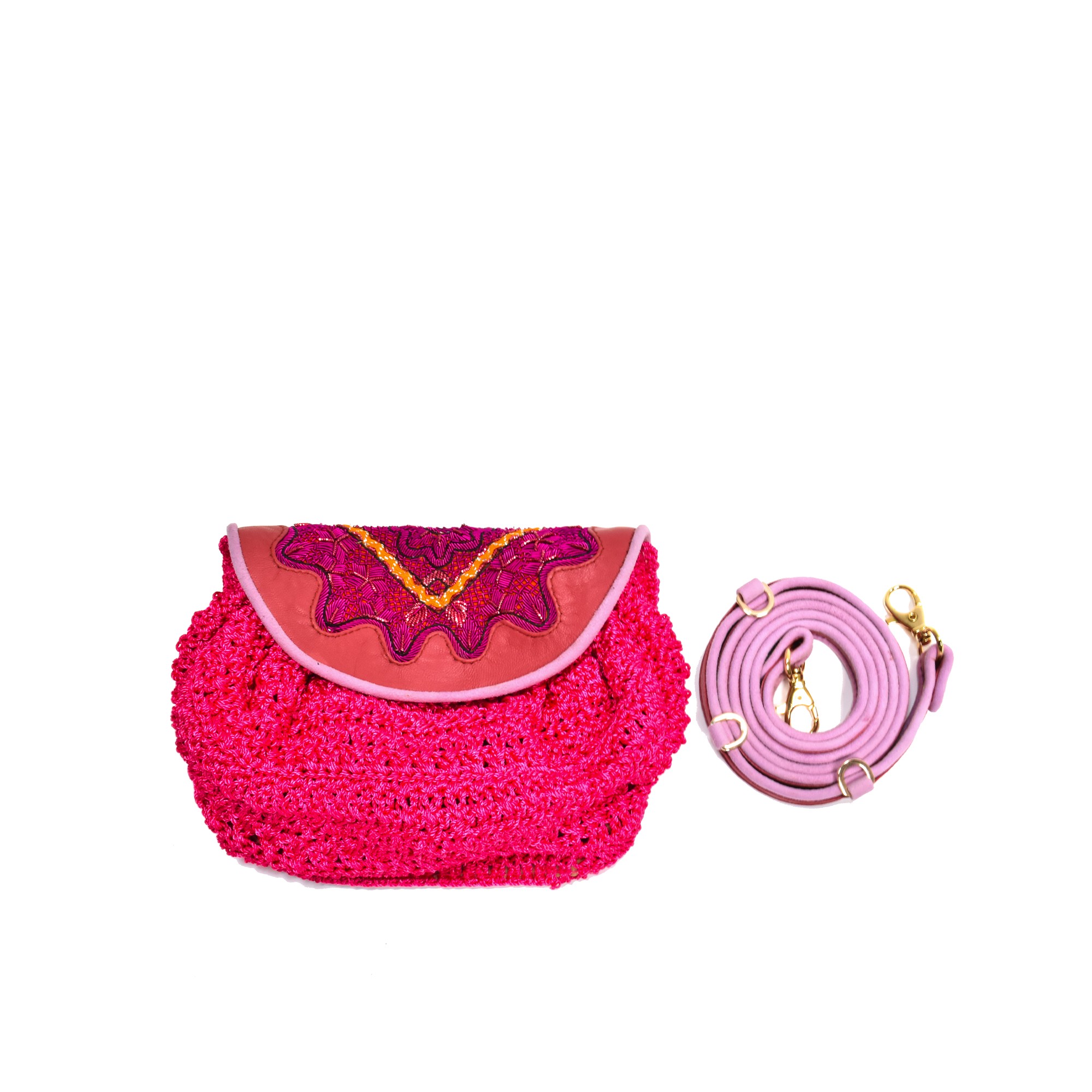 Meher Kakalia MINI ACCORDION BAG - FADED ROSE+CROCHET PINK/MUMBASA