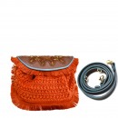 Meher KakaliaMINI ACCORDION BAG+FRINGE - crochet rust+saddle/jewel