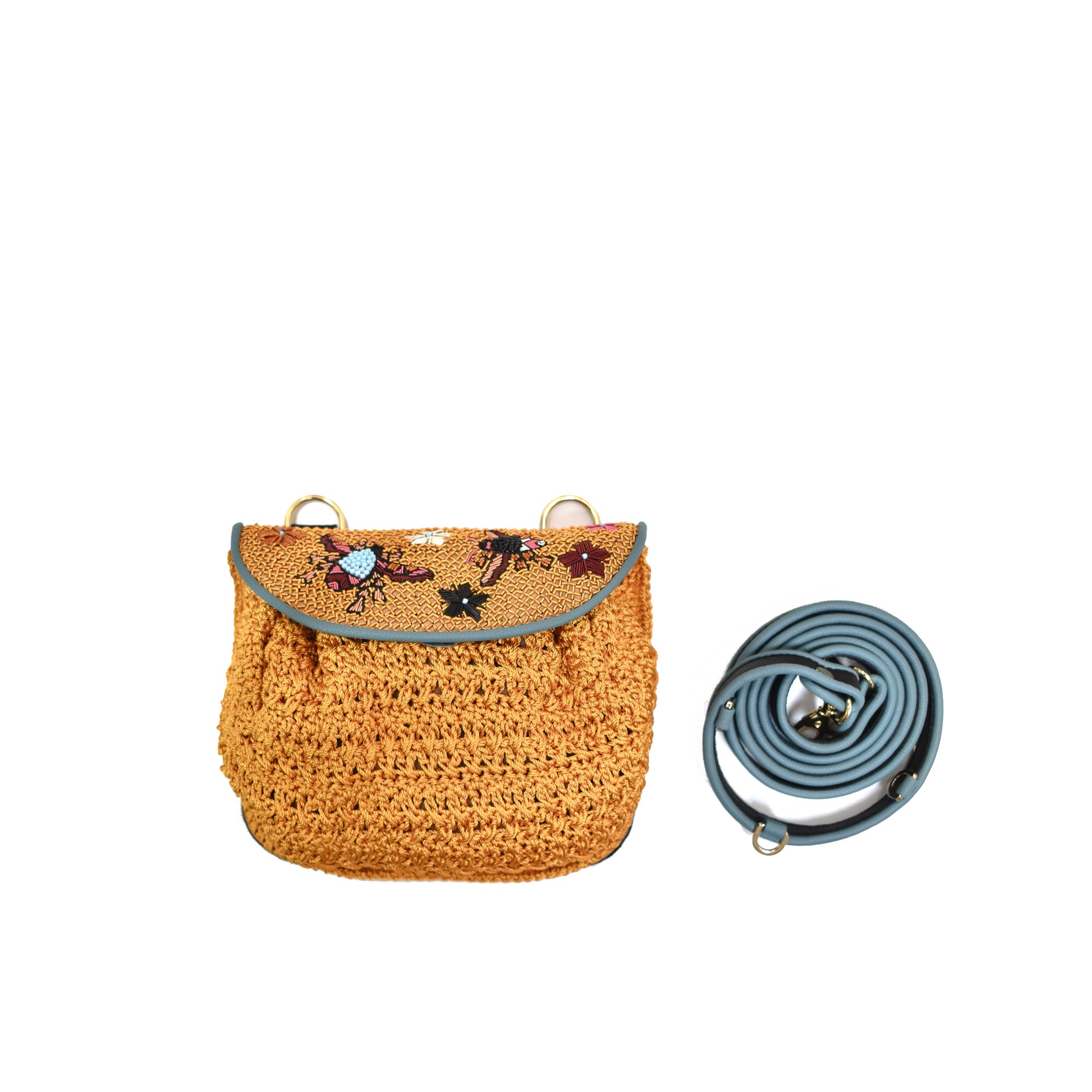 Meher Kakalia POTNIA ACCORDION BAG - crochet mustard/saffron