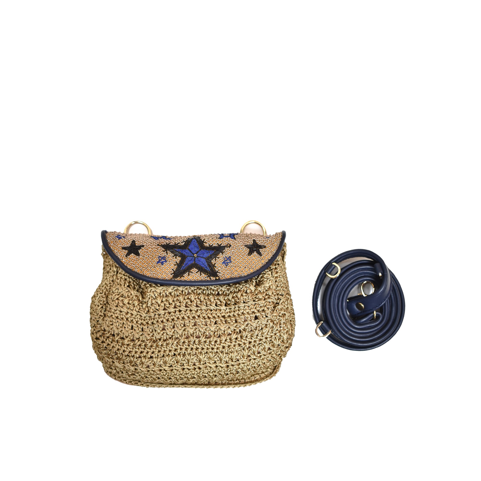 Meher Kakalia STARRY NIGHT ACCORDION BAG - crochet cement/blue