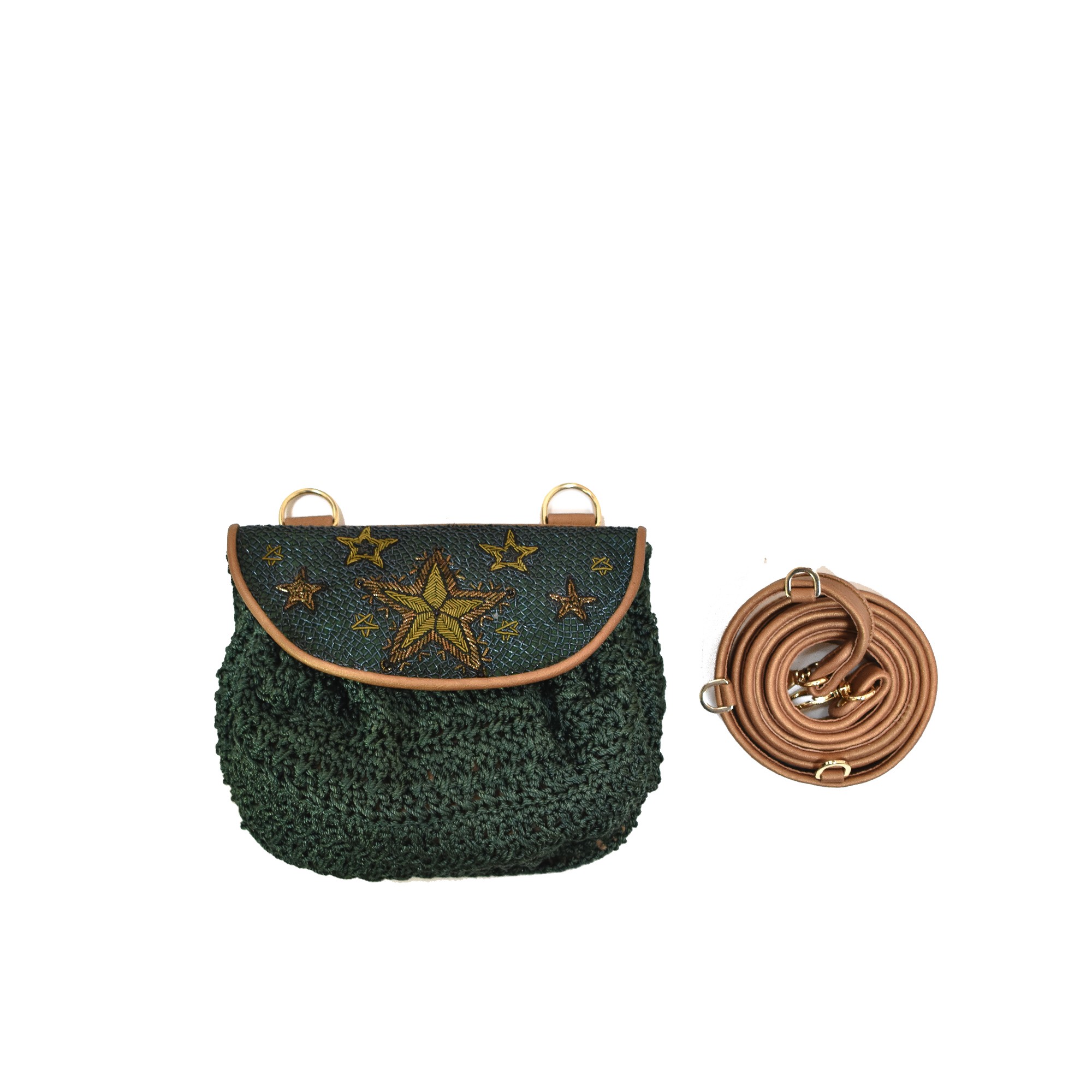 Meher Kakalia STARRY NIGHT ACCORDION BAG - crochet dark green/khaki