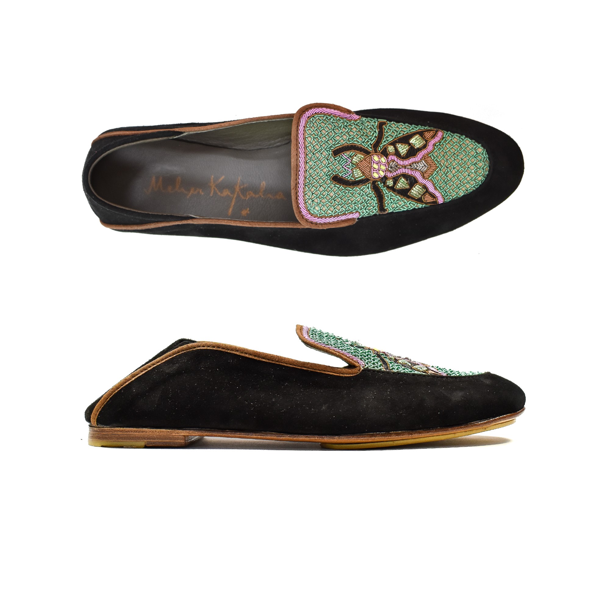 Meher Kakalia SELENE MOCCASIN - suede black-pale green