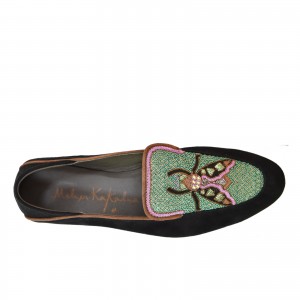 SELENE MOCCASIN - suede black-pale green