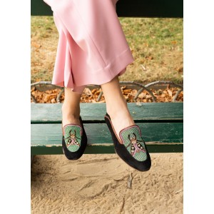 SELENE MOCCASIN - suede black-pale green