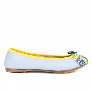 The BIZI Ballet flats in Yacht Blue with intricate embroidery, crafted from eco-friendly leather for style and comfort.