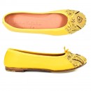 Meher KakaliaHandmade PRIMA Ballet flats in yellow nappa leather, embroidered with fine metal coils for unique design.