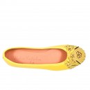 Meher KakaliaSustainable Ballet flats by Meher Kakalia, made from yellow nappa leather and hand-embroidered with metal coils.