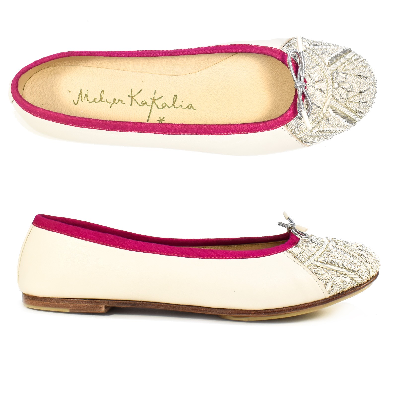 Handmade PRIMA Ballet flats in soft nappa leather with embroidery, perfect for a wedding or summer event.