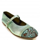 Meher KakaliaStylish Mary Jane flats in metallic green with intricate embroidery. Perfect as weddings guest shoes or for garden parties.