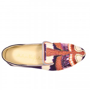 Colourful ANZU moccasins, with eco-suede, embroidery, and a comfortable leather sole, perfect for a chic summer look.