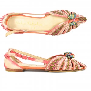 Meher Kakalia pink slingback flat, hand embroidered with coils, perfect for weddings, parties, or elegant events.