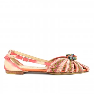 Pink hand-embroidered slingback flats, perfect for weddings, garden parties, or special occasions.