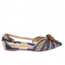 Meher KakaliaBeige and navy hand-embroidered slingback flat, ideal for weddings, summer events, or any elegant occasion.