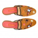 Meher KakaliaLuxury embroidered slippers with floral designs, hand crafted using eco leather and metal coil embroidery.