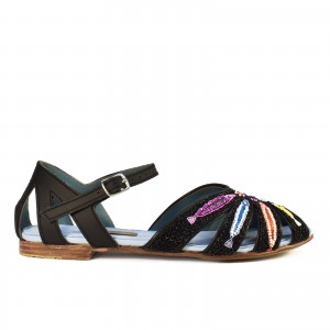 Handcrafted TAVIRA SANDAL magma black, featuring fish embroidery and exotic snake leather – perfect for sunny holidays.