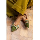 Meher KakaliaGreen beige pointed flats with Raffia embroidery, crafted by women using ancient techniques. Sustainable and fashionable.