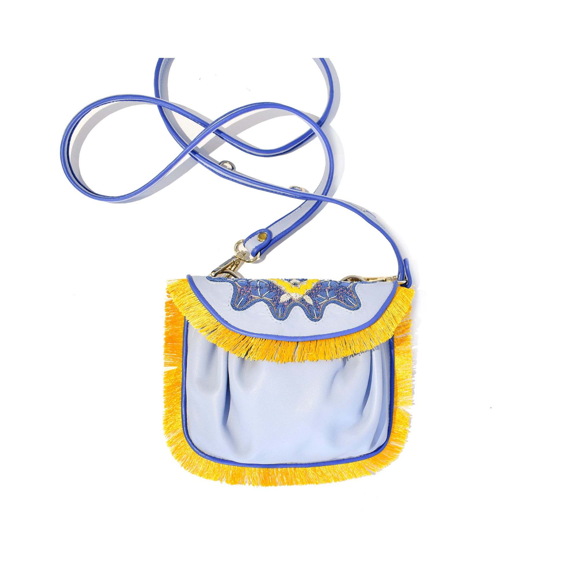 Meher Kakalia MINI ACCORDION BAG+FRINGE - yacht blue-casablanca