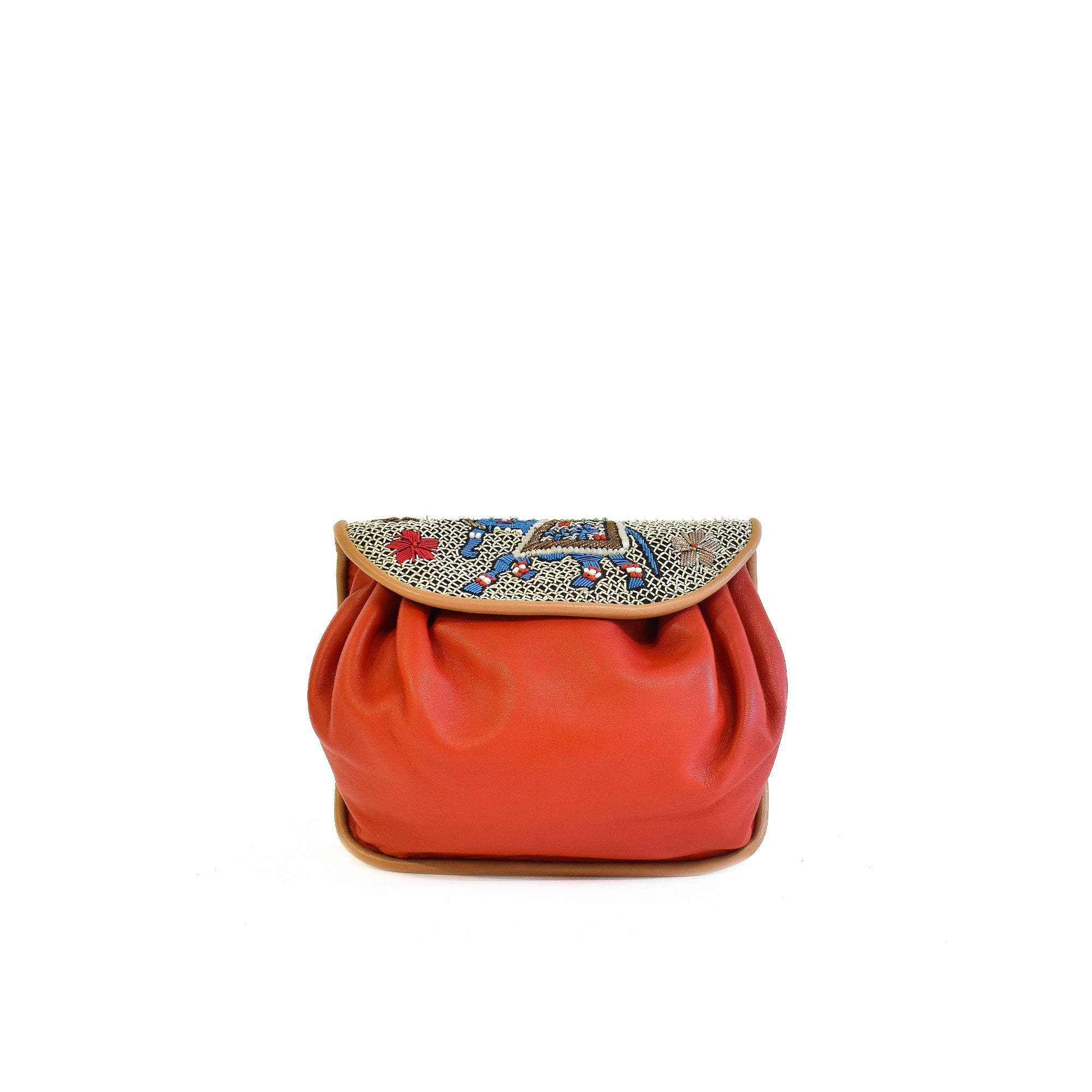 KIPLING ACCORDION BAG red-milk red leather crossbody bag with embroidered elephant flap.