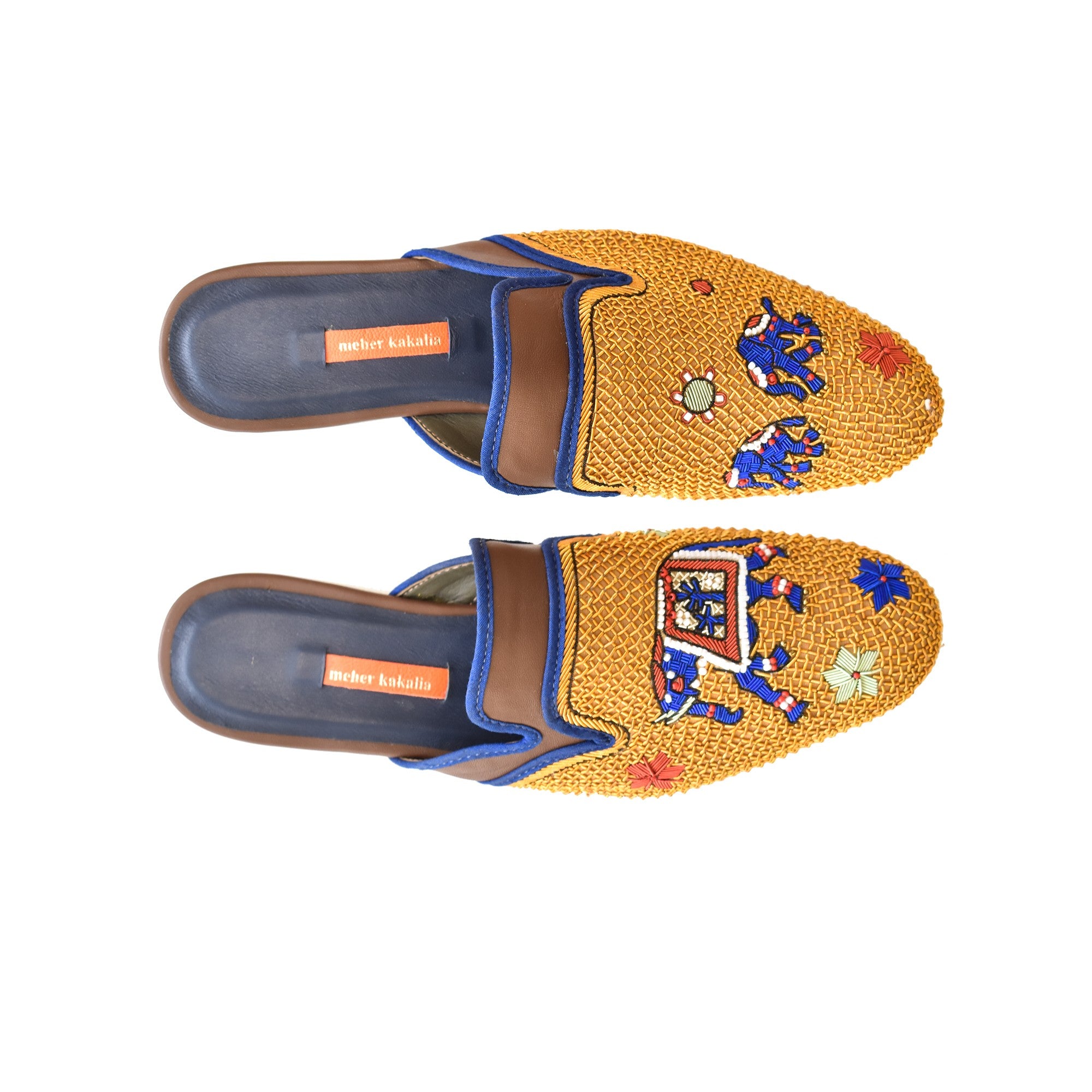 Meher Kakalia KIPLING SLIPPER saddle-saffron embroidered leather slide shoe