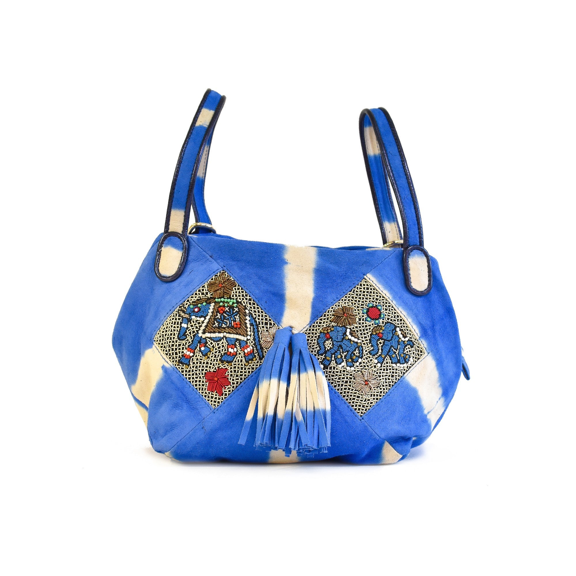 Tie-dye leather Bunny Bag with coil embroidery panels