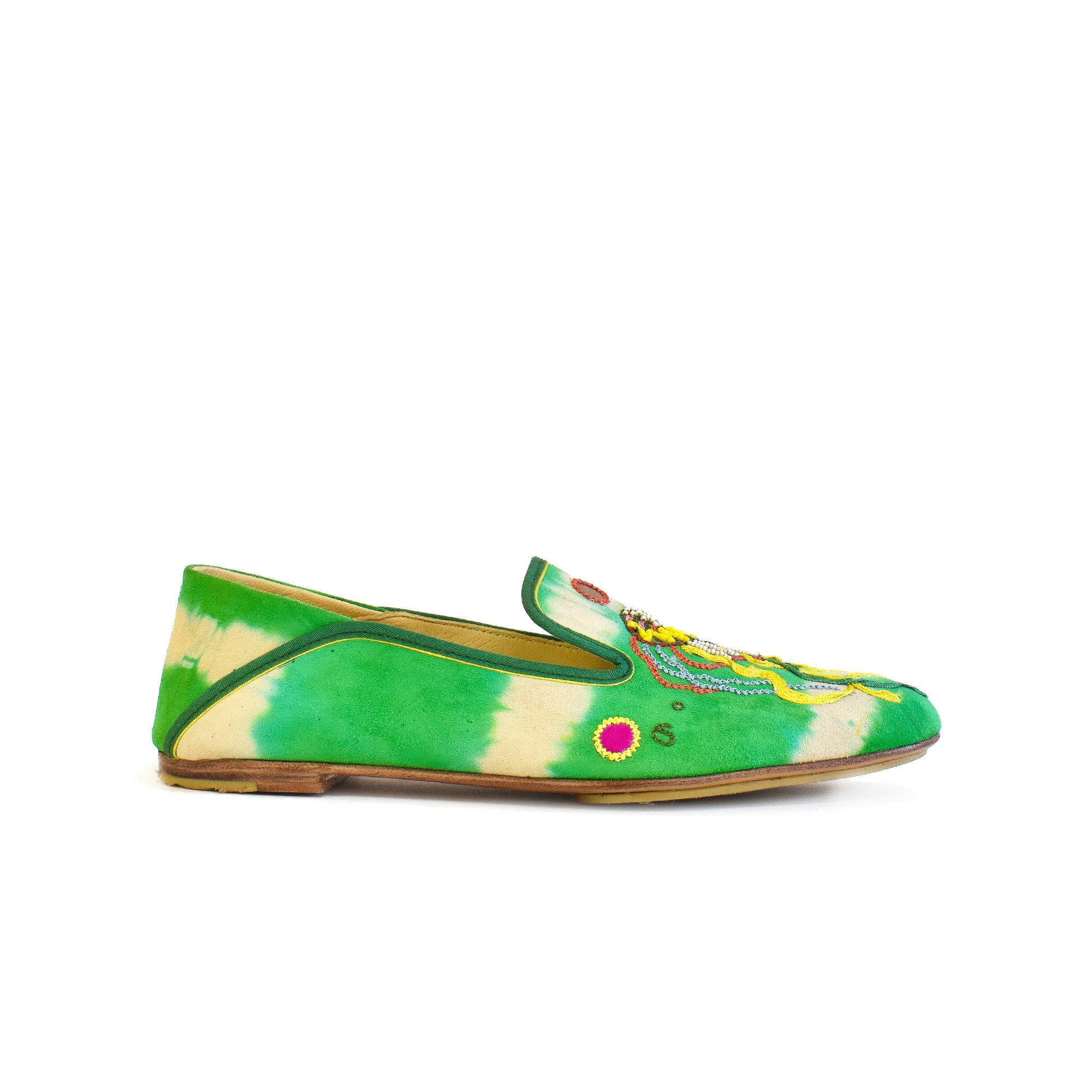 Women’s tie-dye suede slip-on moccasins with leather sole
