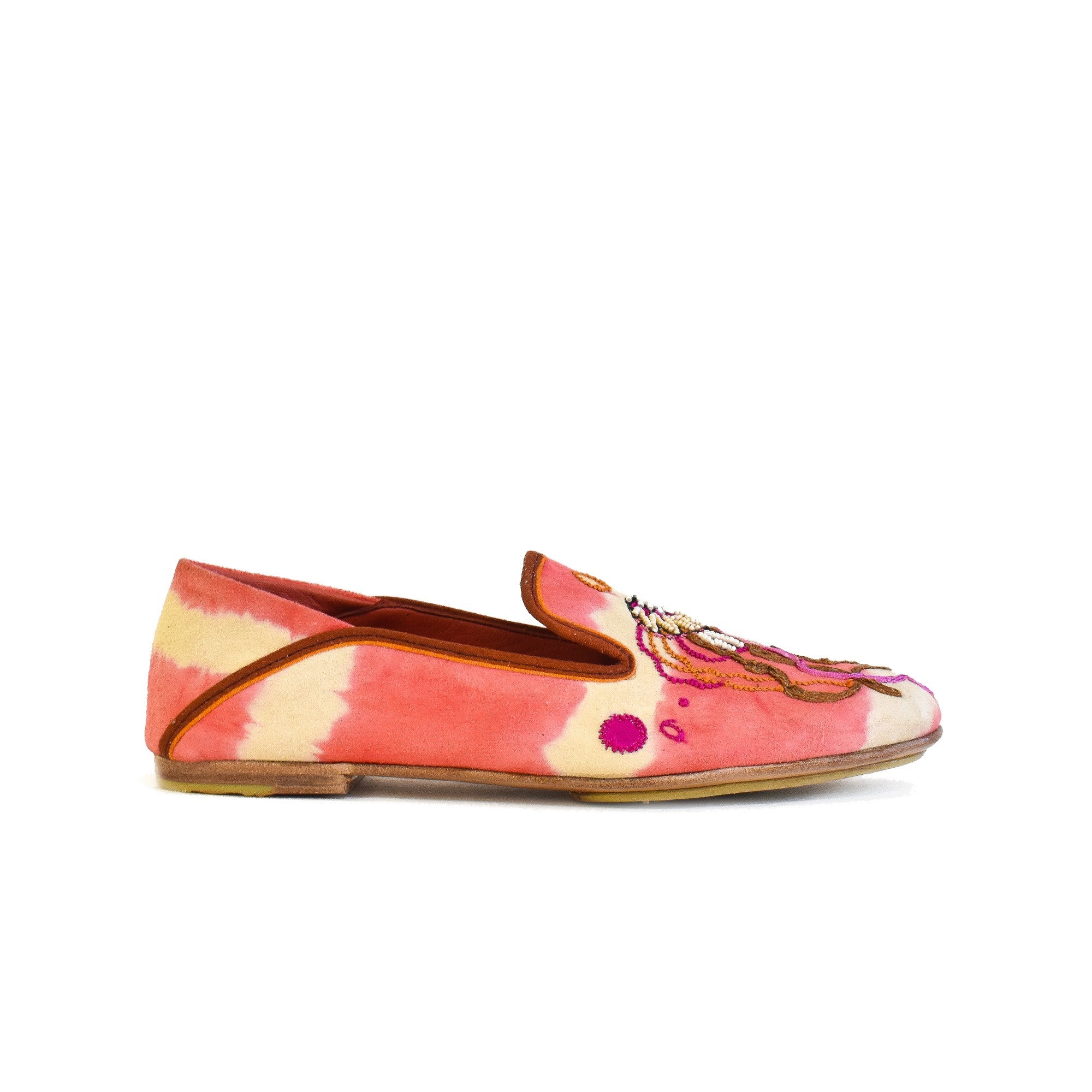 Women’s tie-dye suede slip-on moccasins with leather sole
